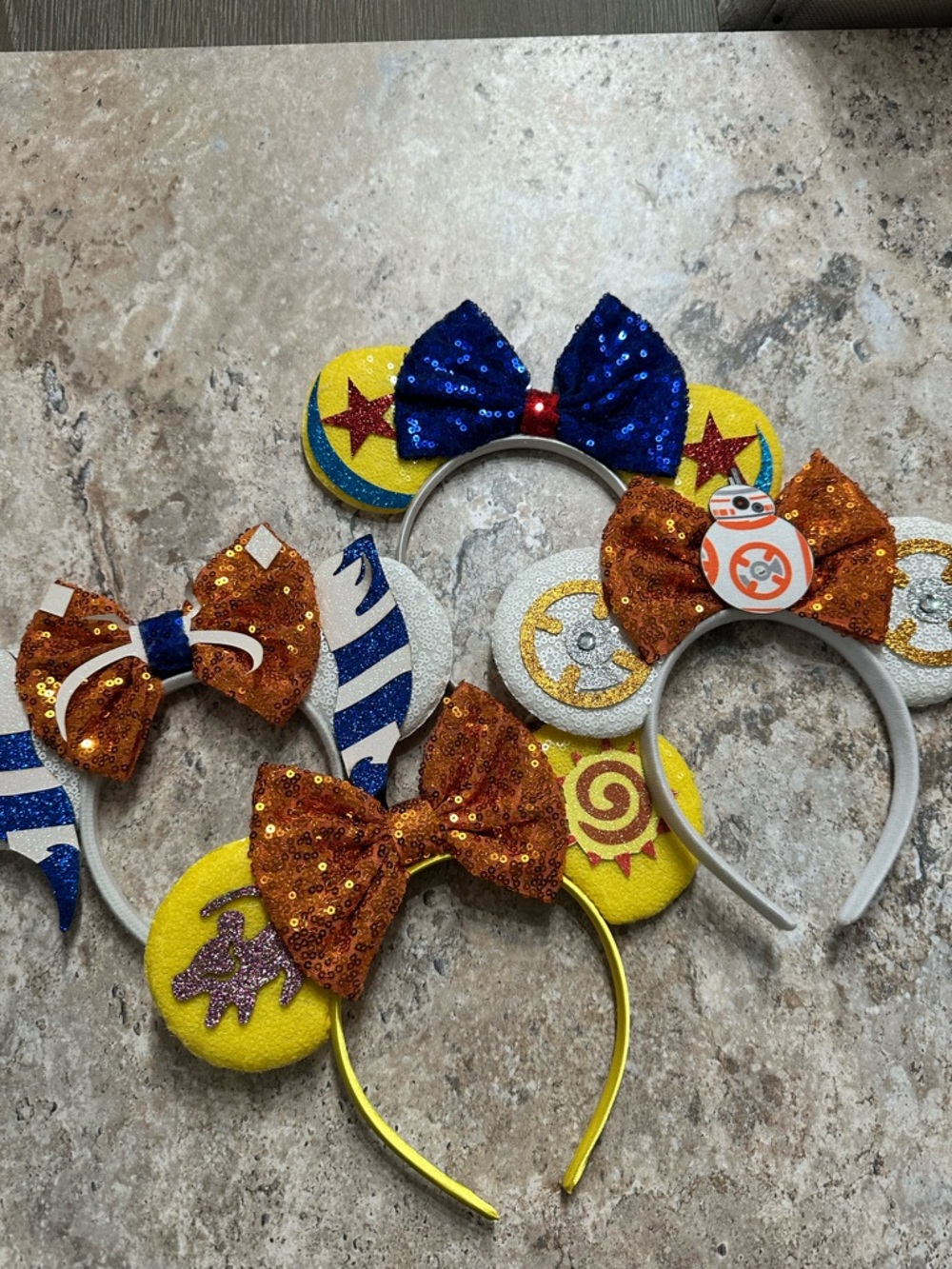 Handmade Sequin Star & Droid Themed Headband Set - Yellow, Blue, Orange
